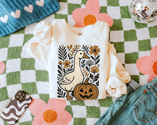 Comfort Colors Halloween Silly Goose Sweatshirt | Western Goose and Pumpkin Fall Pullover | Cozy Vintage Graphic Crewneck