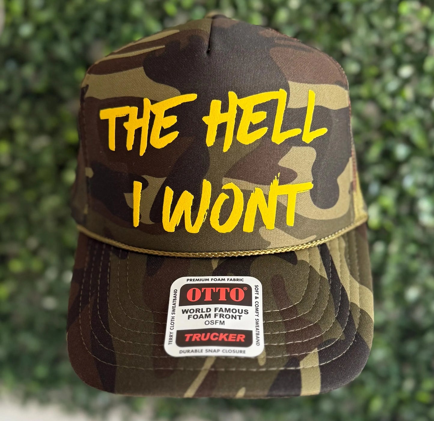 Cute Trendy Camo Snapback Trucker Hat, The Hell I Wont, Honky Tonk Hat, Nashville Hat for Men or Women, Country Concert Hat, Day Drinking,