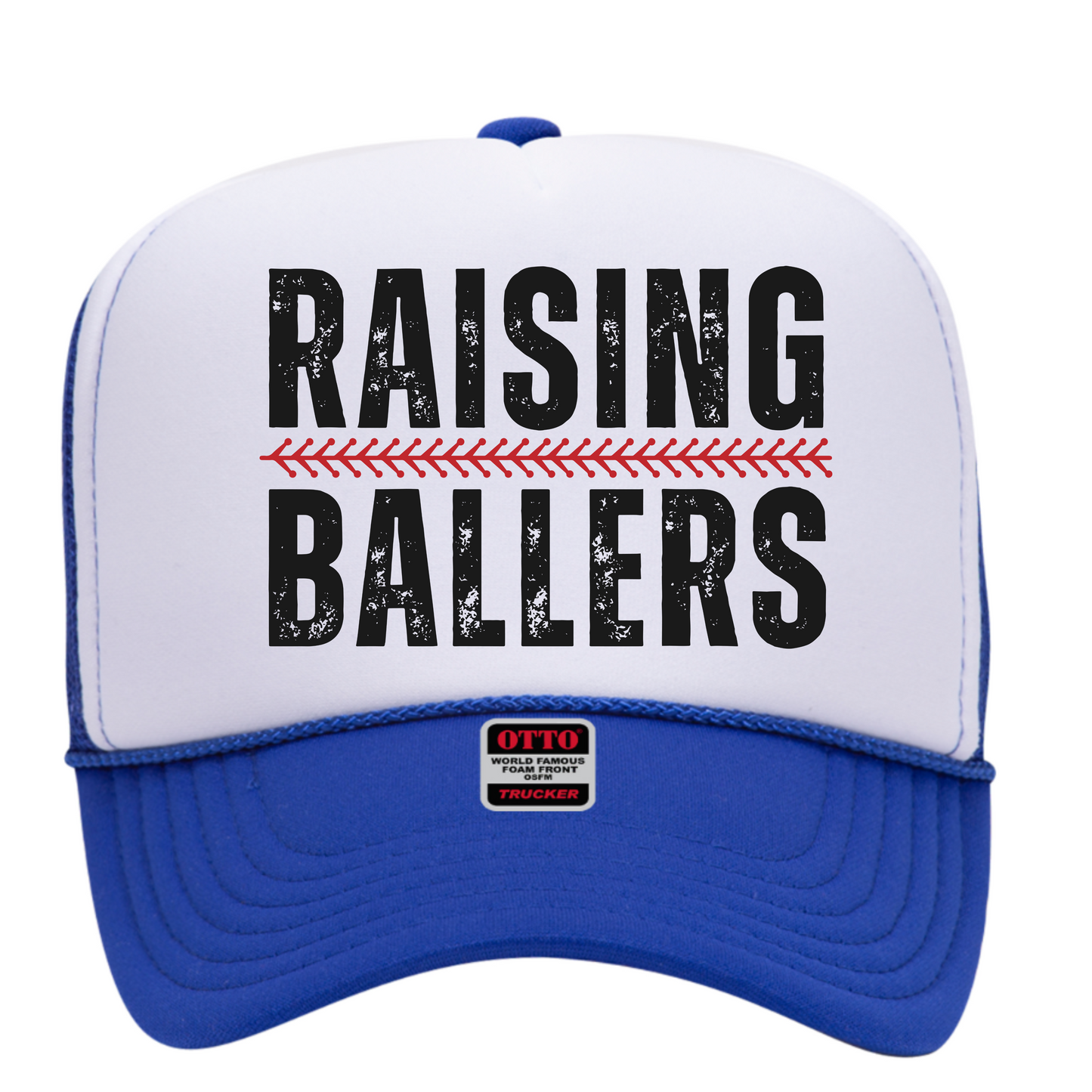 Raising Ballers Trucker Hat – Baseball Mom Hat, Red White Blue Mesh Cap, Softball Mom Gift, Sports Mom Style, Patriotic Trucker Hat