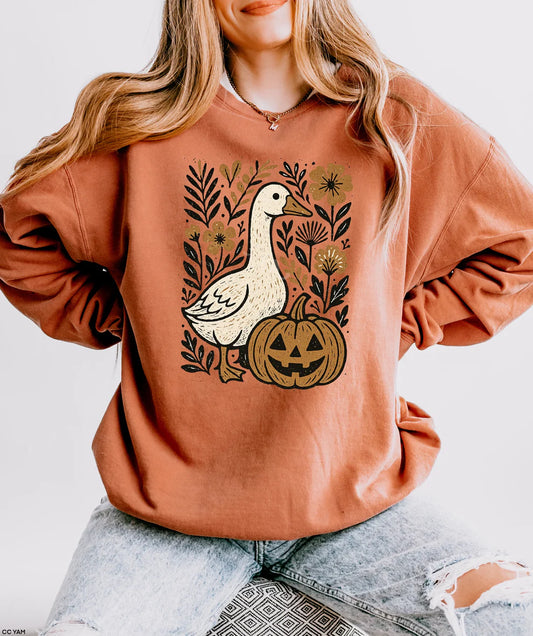 Comfort Colors Halloween Silly Goose Sweatshirt | Western Goose and Pumpkin Fall Pullover | Cozy Vintage Graphic Crewneck