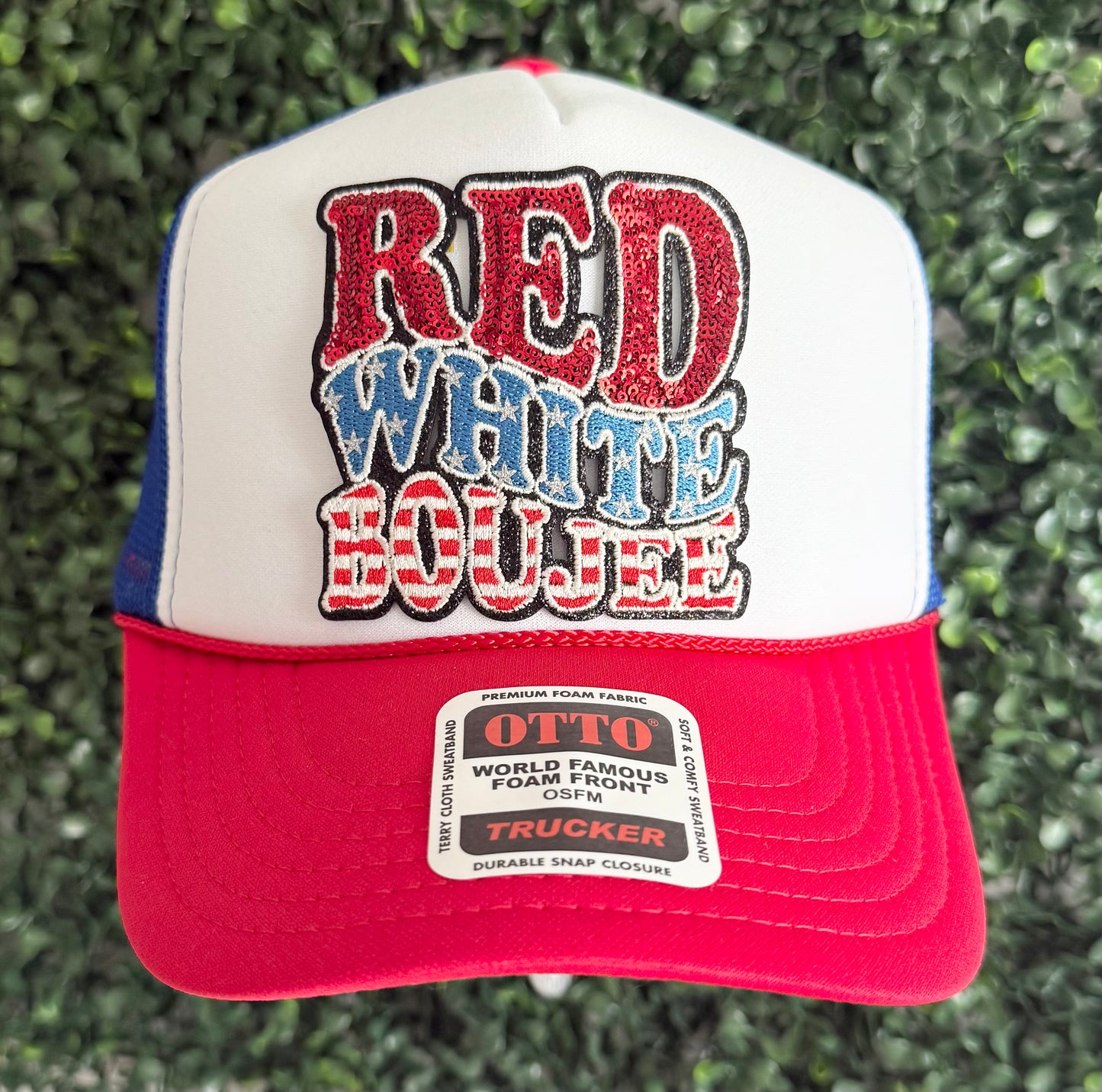 Patriotic Sequin Red White and Bougie Trucker Hat – Red White Blue Mesh Cap for 4th of July, Memorial Day, USA Party, Hats for Women