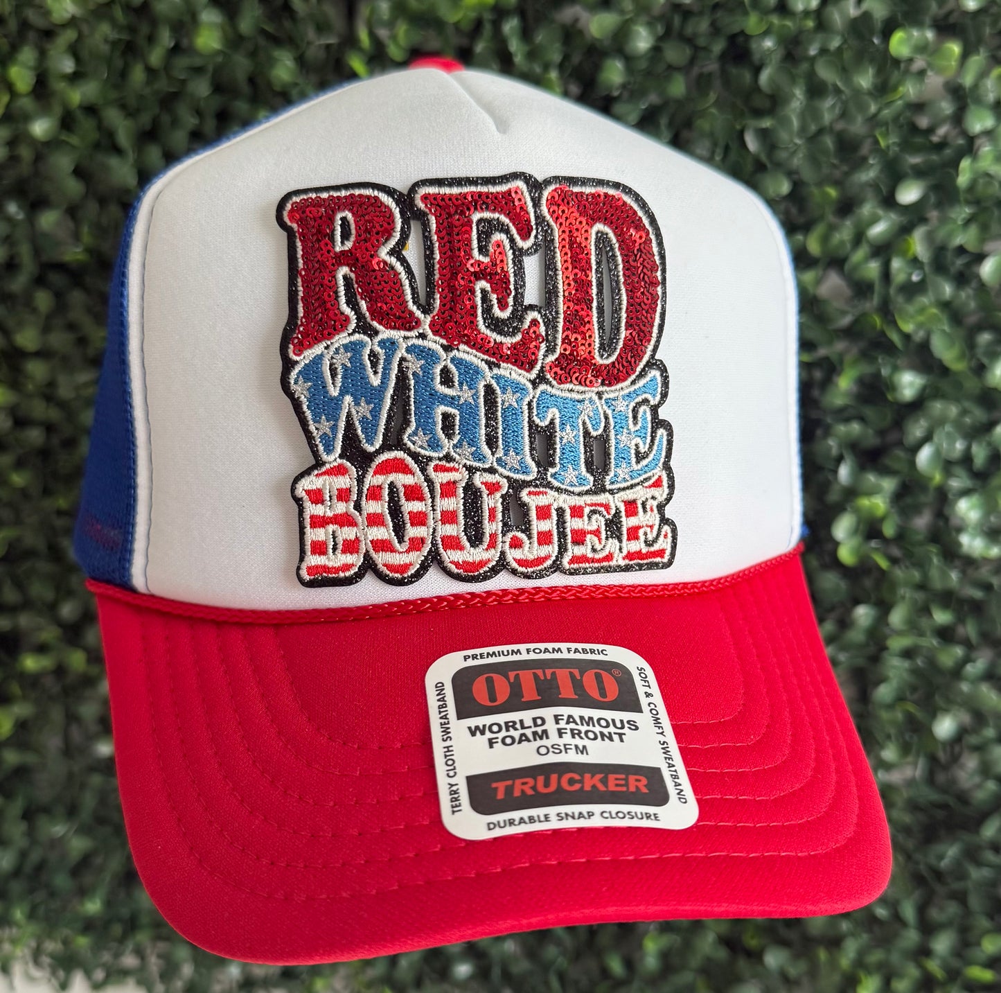 Patriotic Sequin Red White and Bougie Trucker Hat – Red White Blue Mesh Cap for 4th of July, Memorial Day, USA Party, Hats for Women