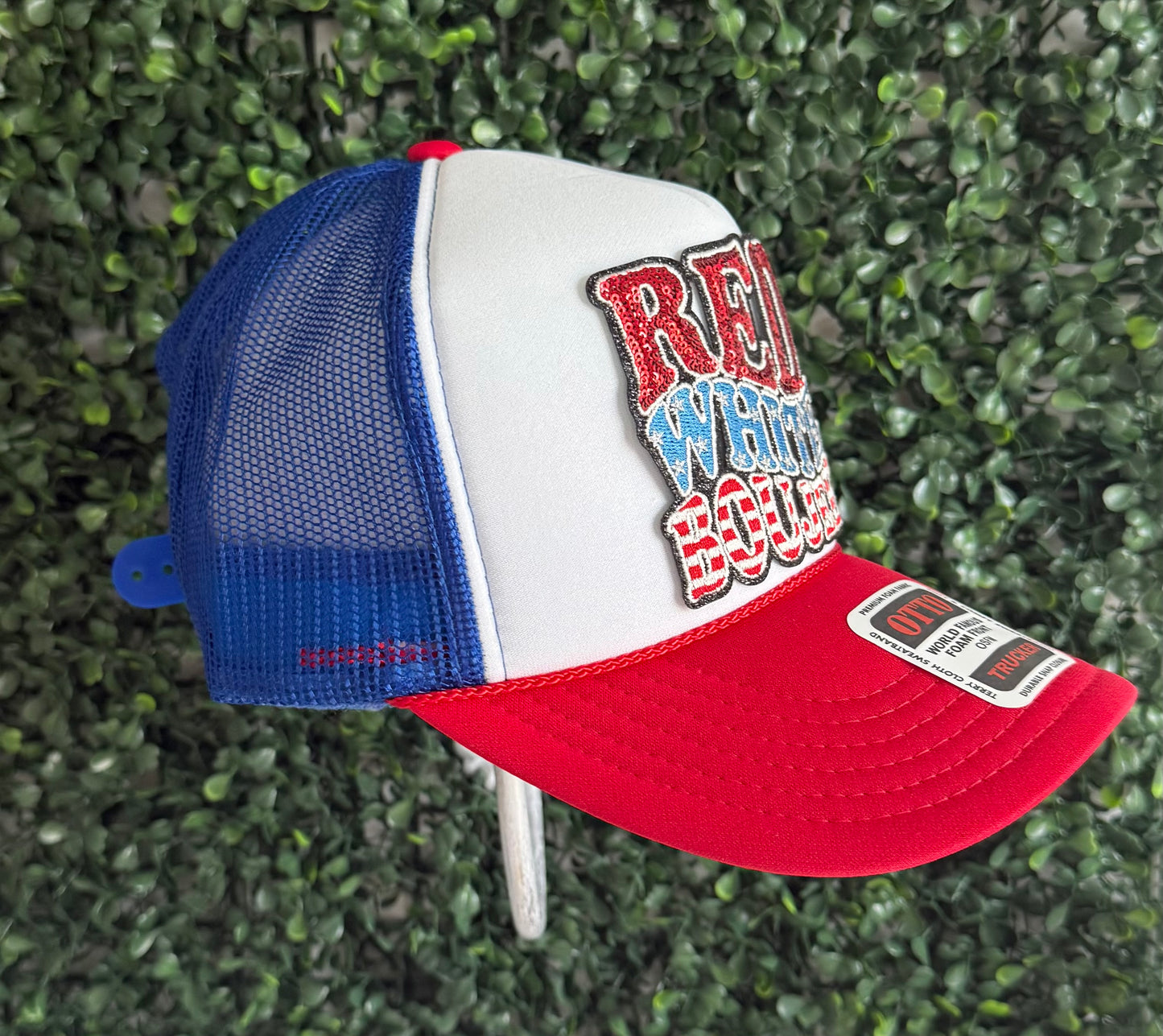 Patriotic Sequin Red White and Bougie Trucker Hat – Red White Blue Mesh Cap for 4th of July, Memorial Day, USA Party, Hats for Women