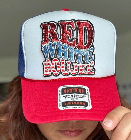 Patriotic Sequin Red White and Bougie Trucker Hat – Red White Blue Mesh Cap for 4th of July, Memorial Day, USA Party, Hats for Women