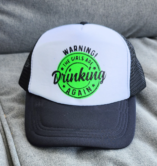The Girls are Drinking Again, Foam Front Trucker Hat, Black Glitter Logo, Snap Back, Day Drinker, trucker hat for women trendy