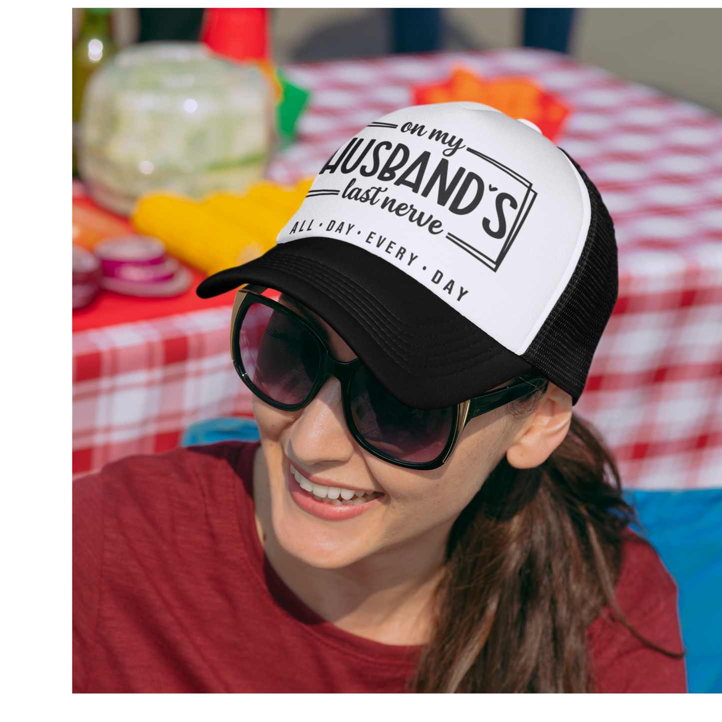 On My Husbands Last Nerve, Foam Front Trucker Hat, Black Glitter Logo, Snap Back, Trucker Hat Sarcastic, Karma, Funny Wife Hat, Bride Hat,
