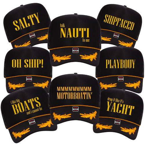 Funny Nautical Trucker Hats, Unisex Party Hats, Yacht Rock Concert Hats, Boat Party, Captain Bachelor Bachelorette Party Gifts, Personalized