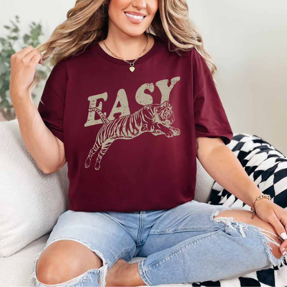 Easy Tiger Graphic Tee Shirt, Women's Vintage Shirt, Retro Boho Tee, Unisex Oversized Gilden Softstyle Hippie Clothes Indie Trendy Aesthetic