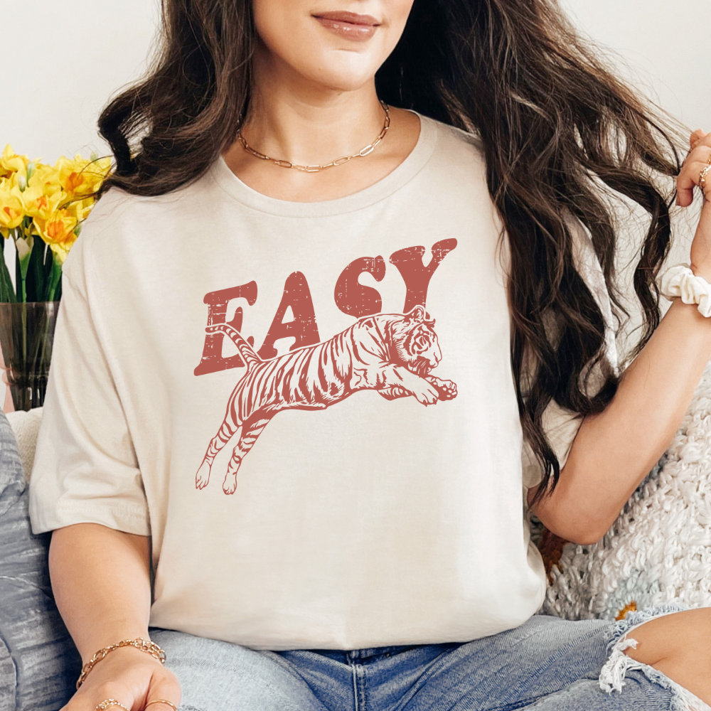 Easy Tiger Graphic Tee Shirt, Women's Vintage Shirt, Retro Boho Tee, Unisex Oversized Gilden Softstyle Hippie Clothes Indie Trendy Aesthetic