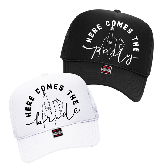 Funny Bride and Bridesmaid Foam Trucker Hats, Bachelorette Party, Here Comes the Party, Here Comes the Bride, Nashville Bach, Bride To Be