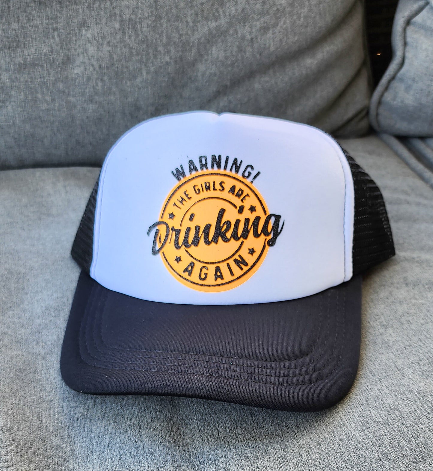 The Girls are Drinking Again, Foam Front Trucker Hat, Black Glitter Logo, Snap Back, Day Drinker, trucker hat for women trendy