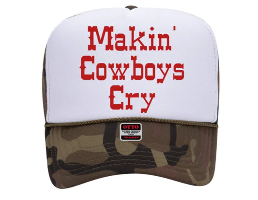 Cute Camo Foam Front Trucker Hat, Makin Cowboys Cry Design, Snap Back, Bachelorette, Trucker hat for women trendy, Country, Nashville