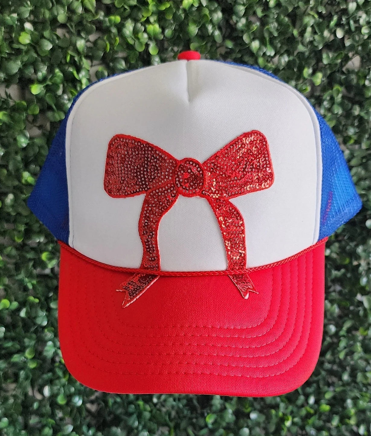 Patriotic Sequin Bow Trucker Hat, America Red White and Blue, Patriotic Trucker,  Fourth of July, Party Hat, 'Merica, Independence Day
