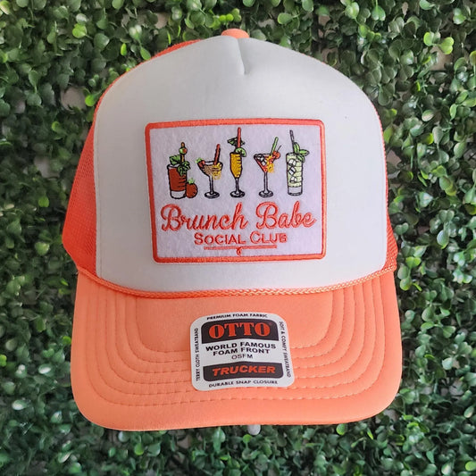 Sunday Brunch Babe Social Club Hat, Coral Foam Front Trucker Hat, Snap Back, Day Drinker trucker hat for women trendy Sunday Funday Coquette
