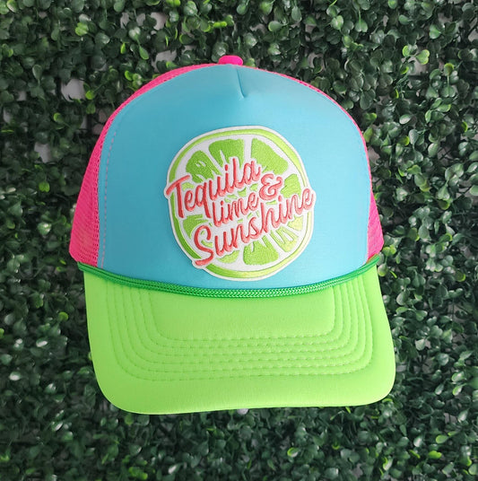 Tequila Lime & Sunshine Neon Foam Trucker Hat Snap Back Day Drinker Trendy Womens  Bachelorette Party Summer Vibes Margaritas Cinco De Mayo