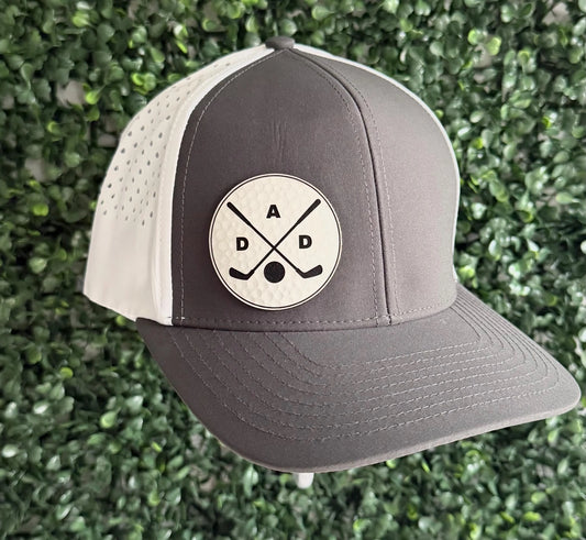 Dad Golf Textured Leather Patch Hat, Water and sweat proof Hydro Material Floats in Water Men's Snap Back Hat Father's Day, Gifts For Him