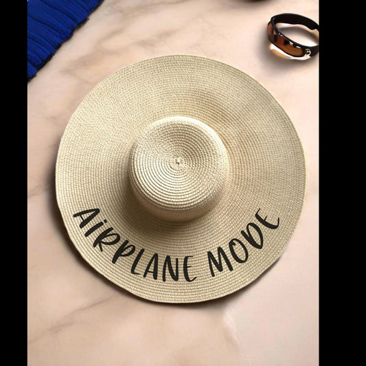Airplane Mode Straw Sun Hat, Bridal Shower Gift, Bride To Be Honeymoon, Bachelorette Party, Vacation Hat, Gifts For Her, Personalized