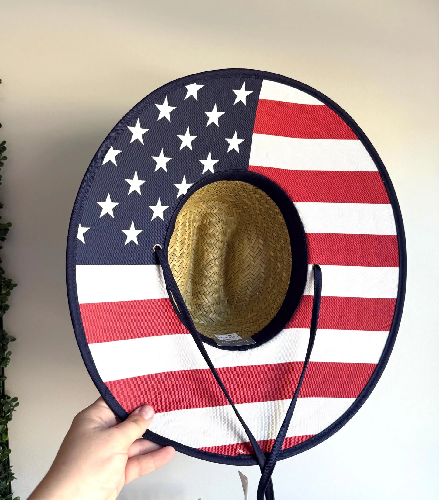Gulf Of America, Blue/Silver Leather Patch Straw Lifeguard Hat, American Flag Fabric Lined, Boating Hat, Pool Hat, Beach Hat, Fishing Hat
