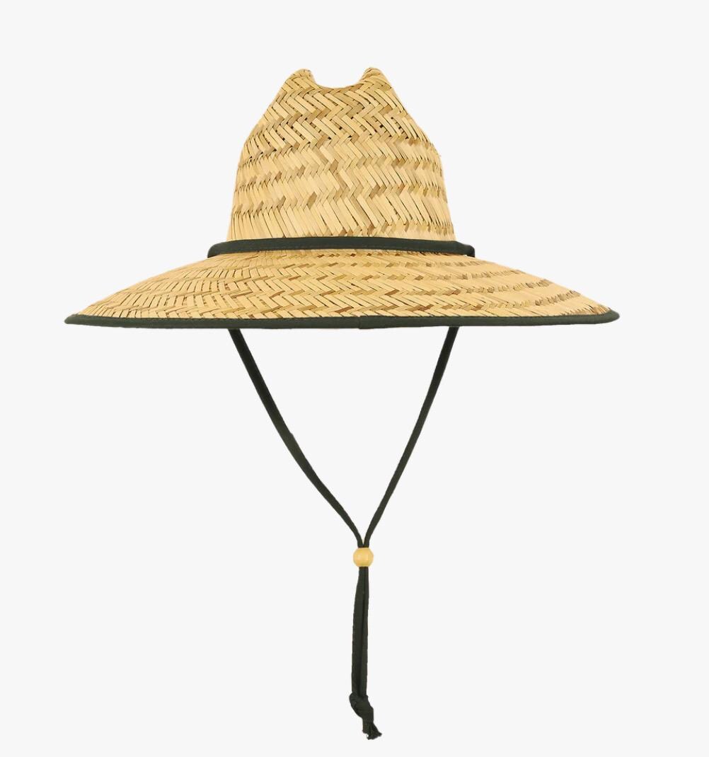 Patriotic Patch, Beer Bacon Guns and Freedom. Straw Lifeguard Hat, Army Green Fabric Lined, Boating Hat, Pool Hat, Beach Hat, Fishing Hat