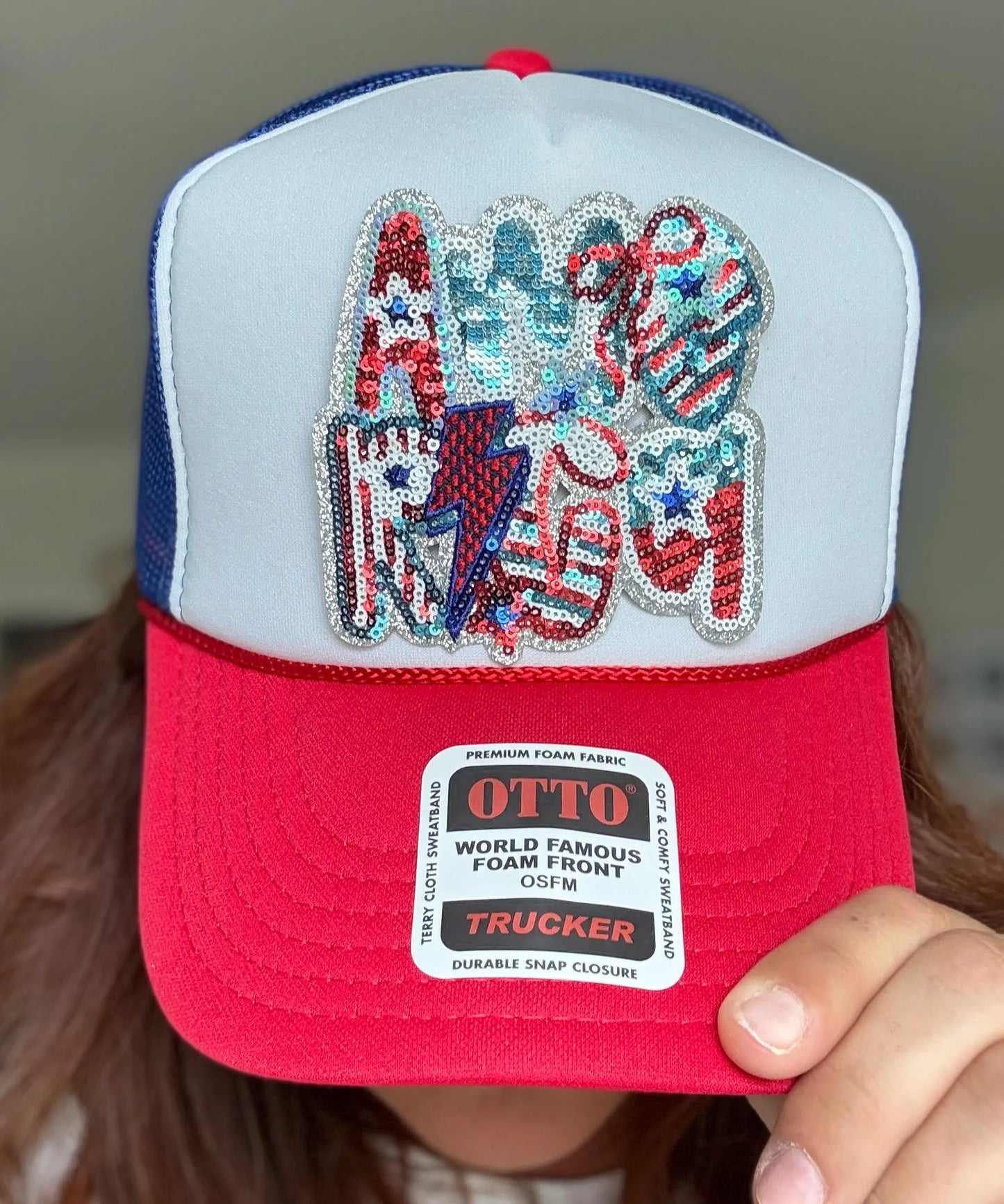 Patriotic Sequin America Trucker Hat – Red White Blue Mesh Cap for 4th of July, Memorial Day, USA Party, Hats for Women, Merica, Boat Hat