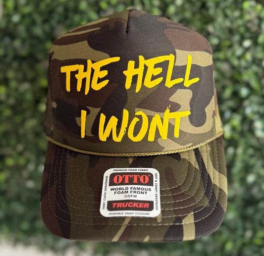 Cute Trendy Camo Snapback Trucker Hat, The Hell I Wont, Honky Tonk Hat, Nashville Hat for Men or  Women, Country Concert Hat, Day Drinking,