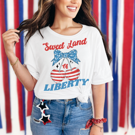 Sweet Land of Liberty Shirt | Patriotic Cherry T-Shirt | 4th of July Shirt for Women | USA Graphic Tee | Red White and Blue Summer Shirt Pie
