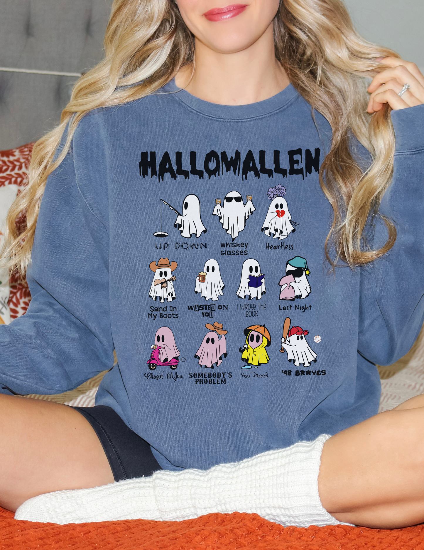 Funny Halloween Ghost Morgan Wallen Song Comfort Colors Sweatshirt, Multiple Colors, Unisex Garment-Dyed Sweatshirt, Long Live Cowgirls