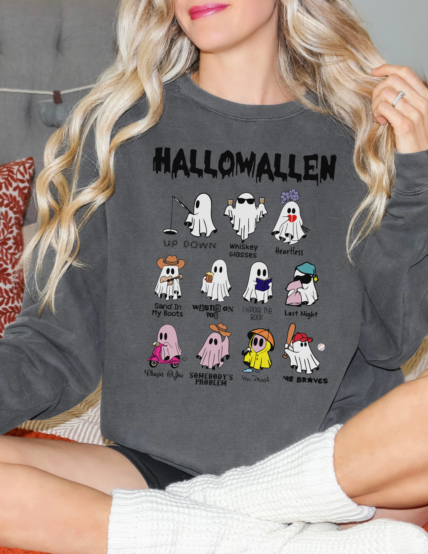Funny Halloween Ghost Morgan Wallen Song Comfort Colors Sweatshirt, Multiple Colors, Unisex Garment-Dyed Sweatshirt, Long Live Cowgirls