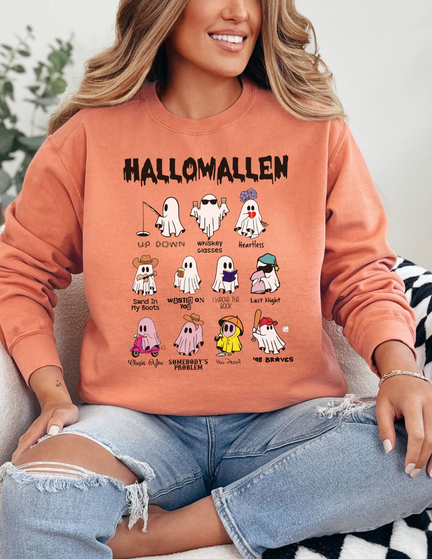 Funny Halloween Ghost Morgan Wallen Song Comfort Colors Sweatshirt, Multiple Colors, Unisex Garment-Dyed Sweatshirt, Long Live Cowgirls